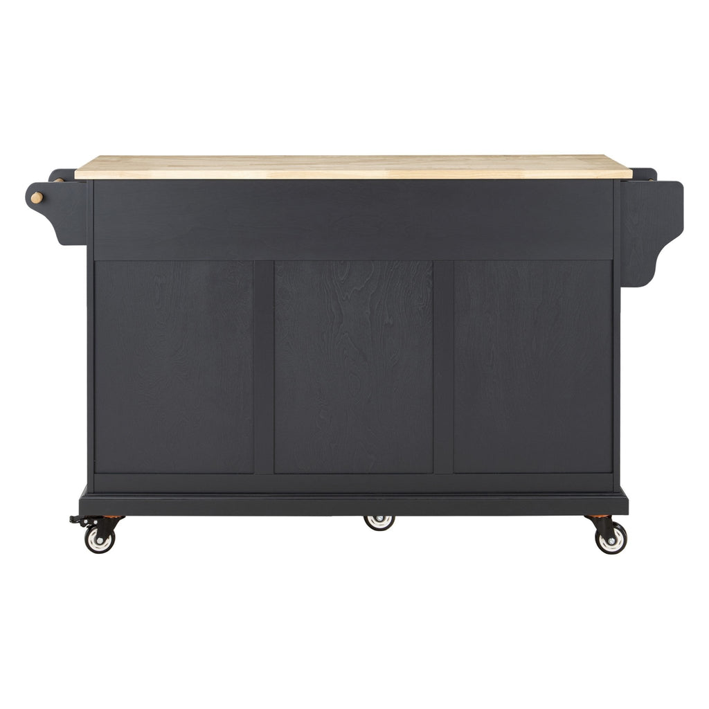 Black Rubberwood Kitchen Island from Anthony & Home featuring a spacious surface and storage drawers in a modern design.