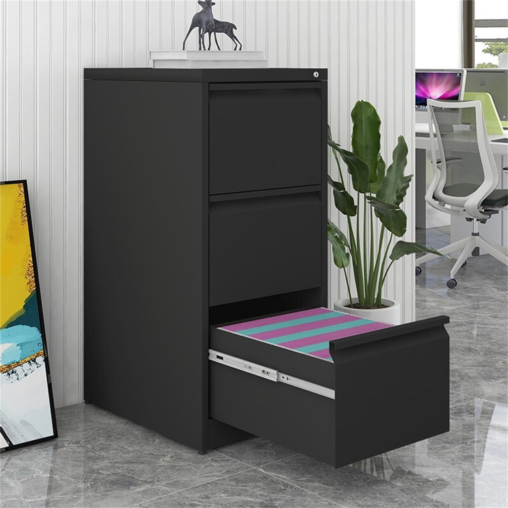 Black Steel Elite 4-Drawer Vertical File Cabinet with Lock by Anthony & Home, showing a sturdy, lockable office storage solution.