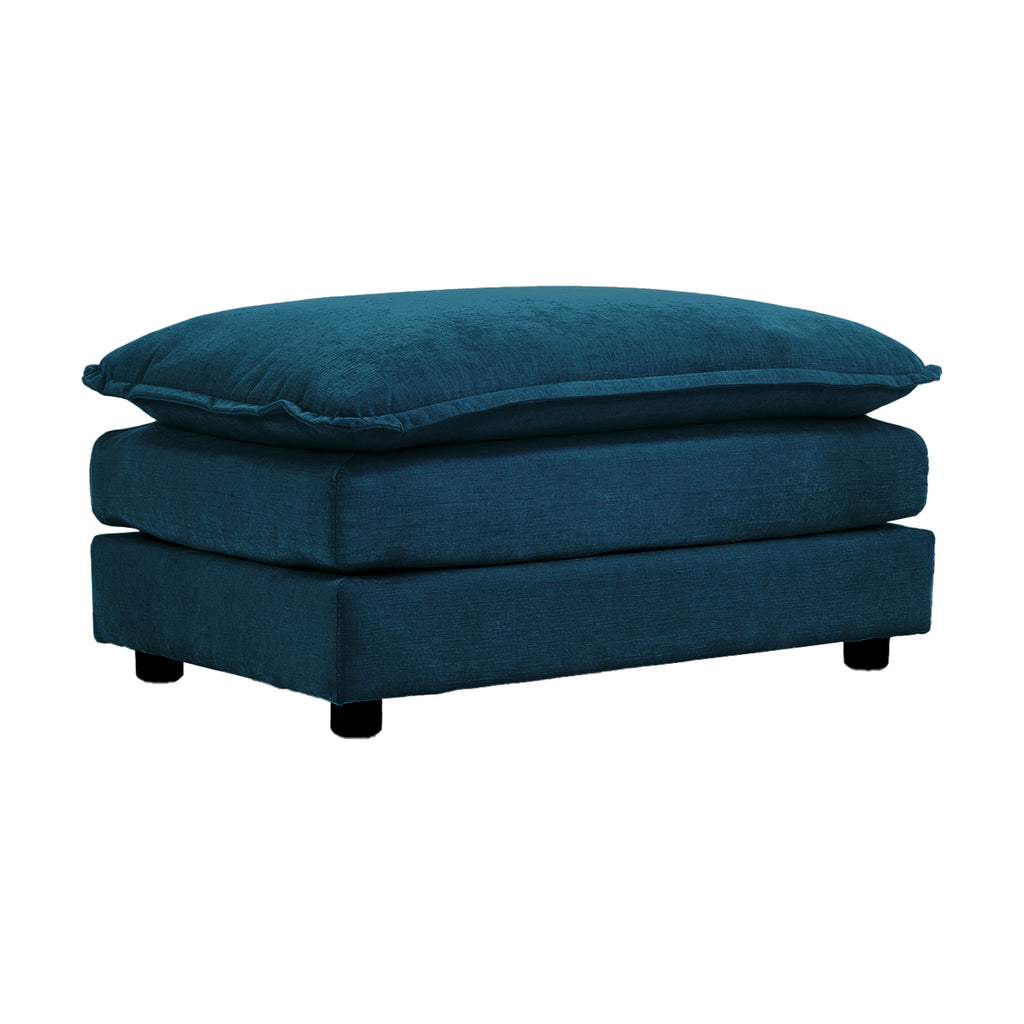Blue chenille modular L-shaped sofa with reversible ottoman from Anthony & Home, showing plush cushions and contemporary design.