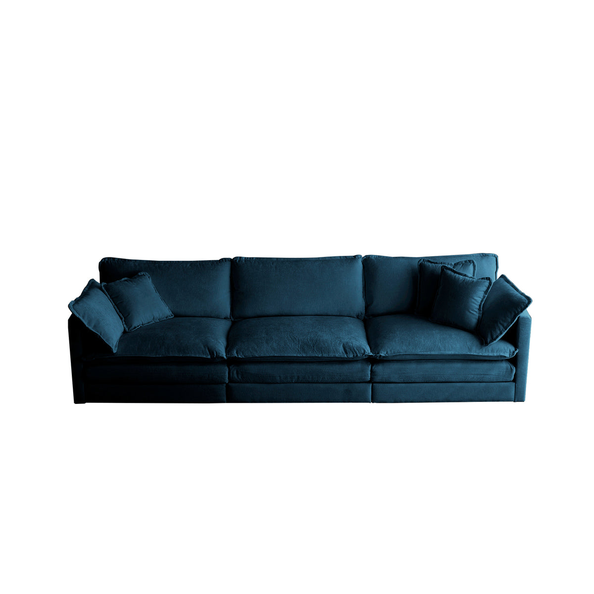 Blue chenille modular L-shaped sofa with reversible ottoman by Anthony & Home, showing plush upholstery and spacious seating.