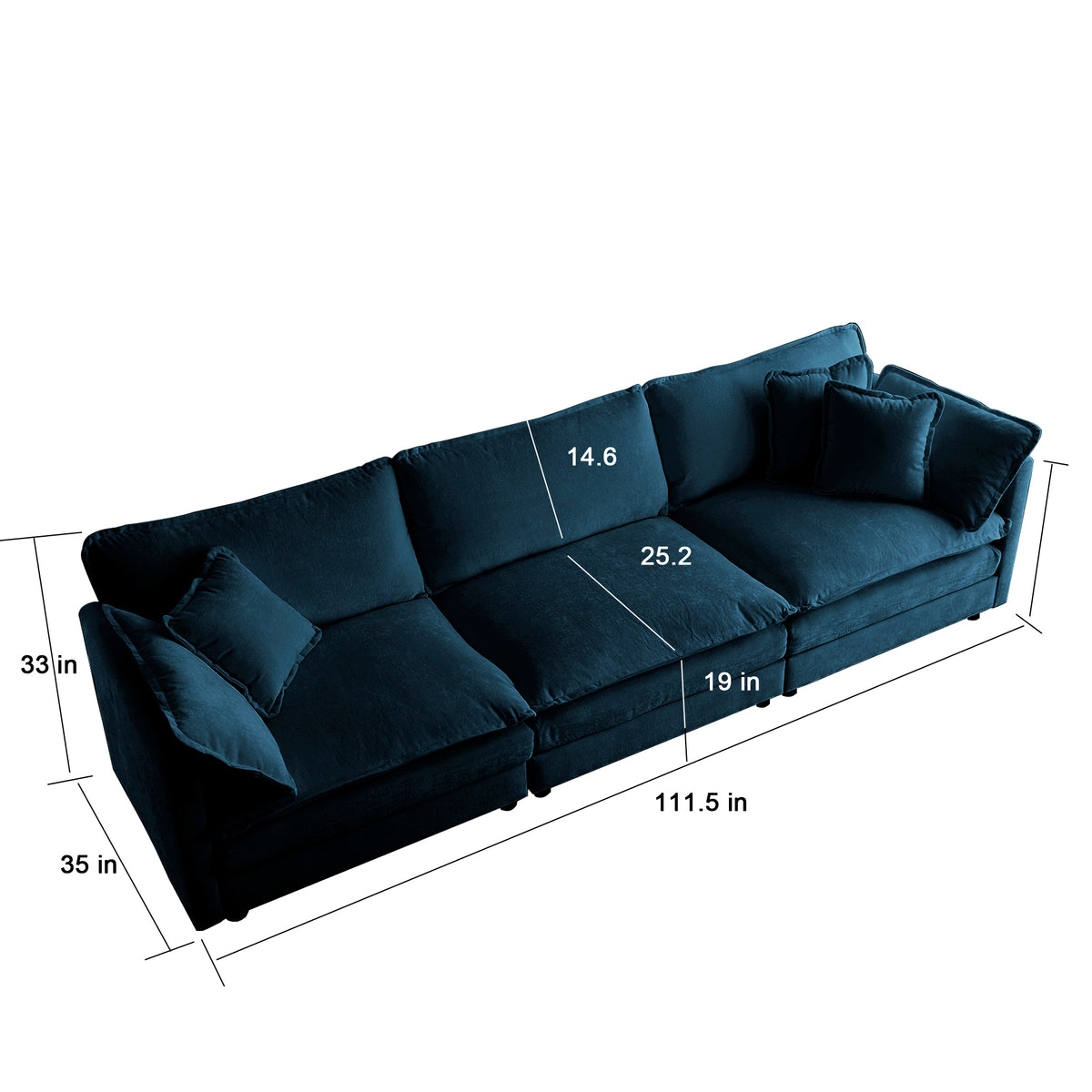 Blue chenille modular L-shaped sofa with reversible ottoman from Anthony & Home, featuring plush cushions and modern design.