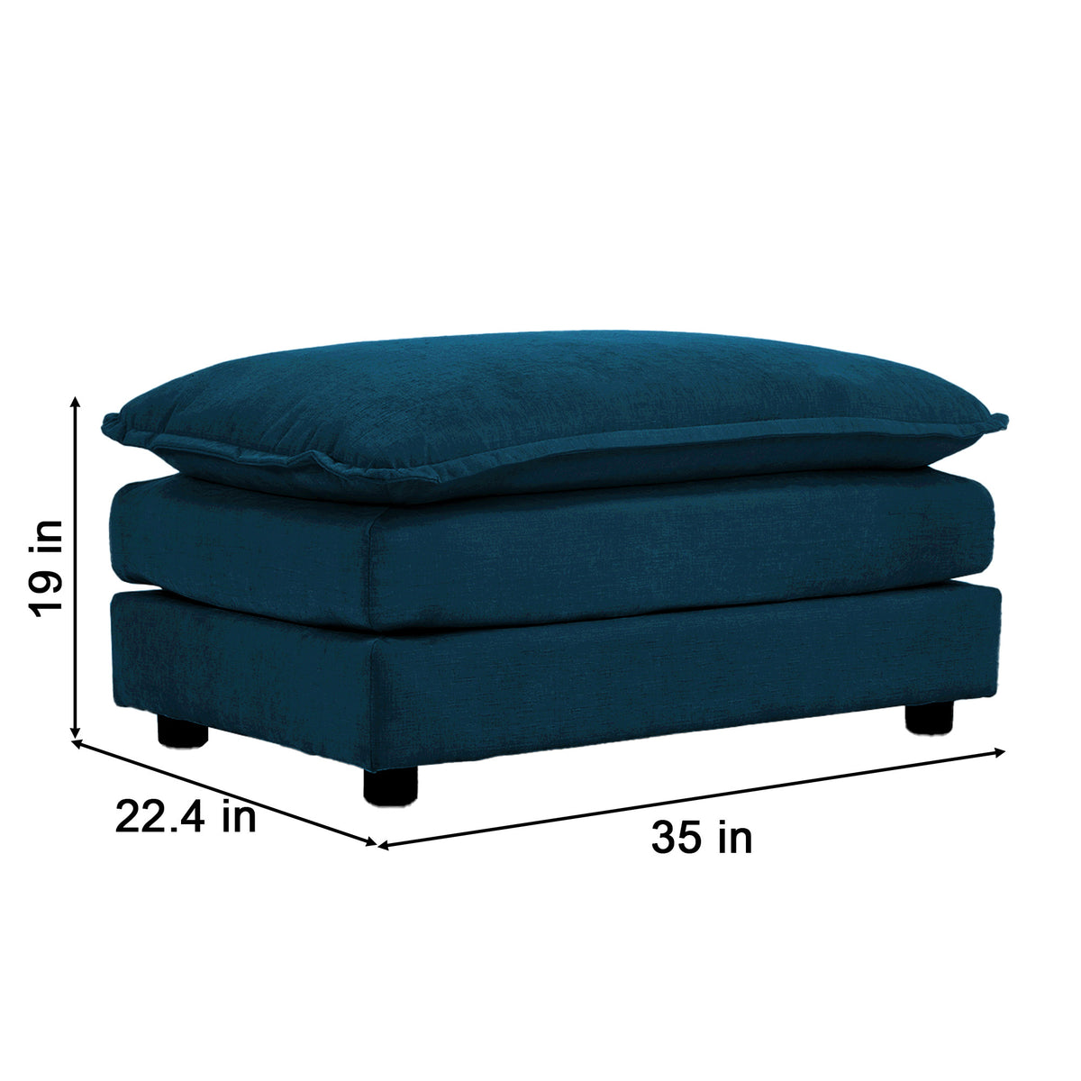Blue chenille modular L-shaped sofa with reversible ottoman from Anthony & Home, showcasing plush fabric and contemporary design.