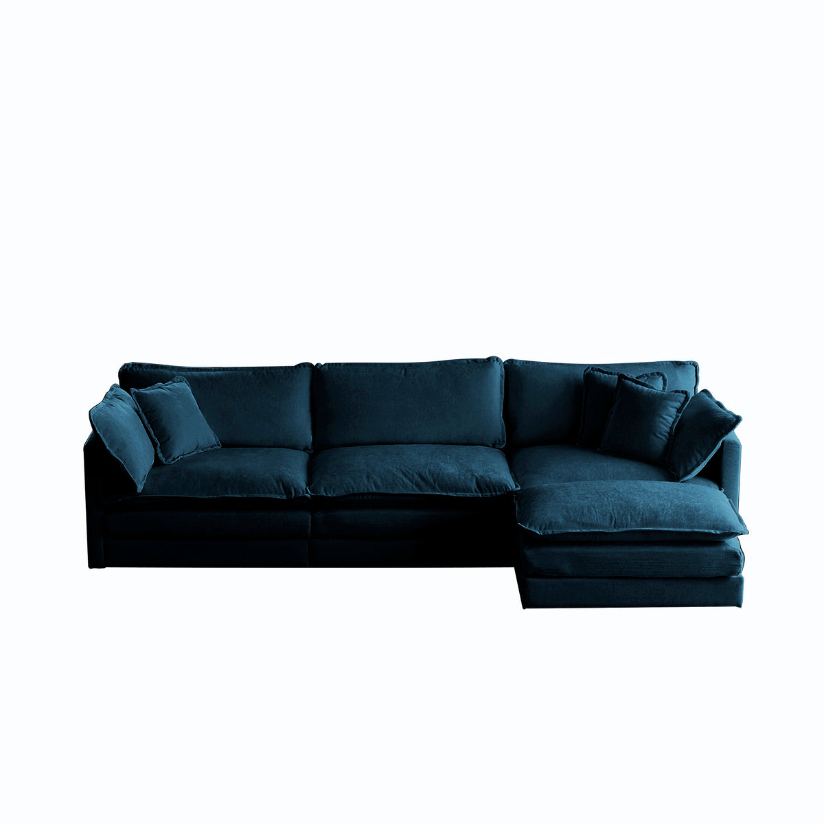 Blue chenille modular L-shaped sofa with reversible ottoman by Anthony & Home, showing plush fabric and modern design.