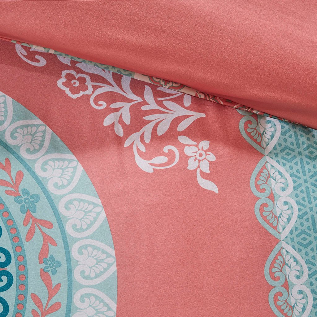 Boho Luxe Coral Medallion comforter set by Anthony & Home featuring intricate coral and medallion patterns on soft bedding.