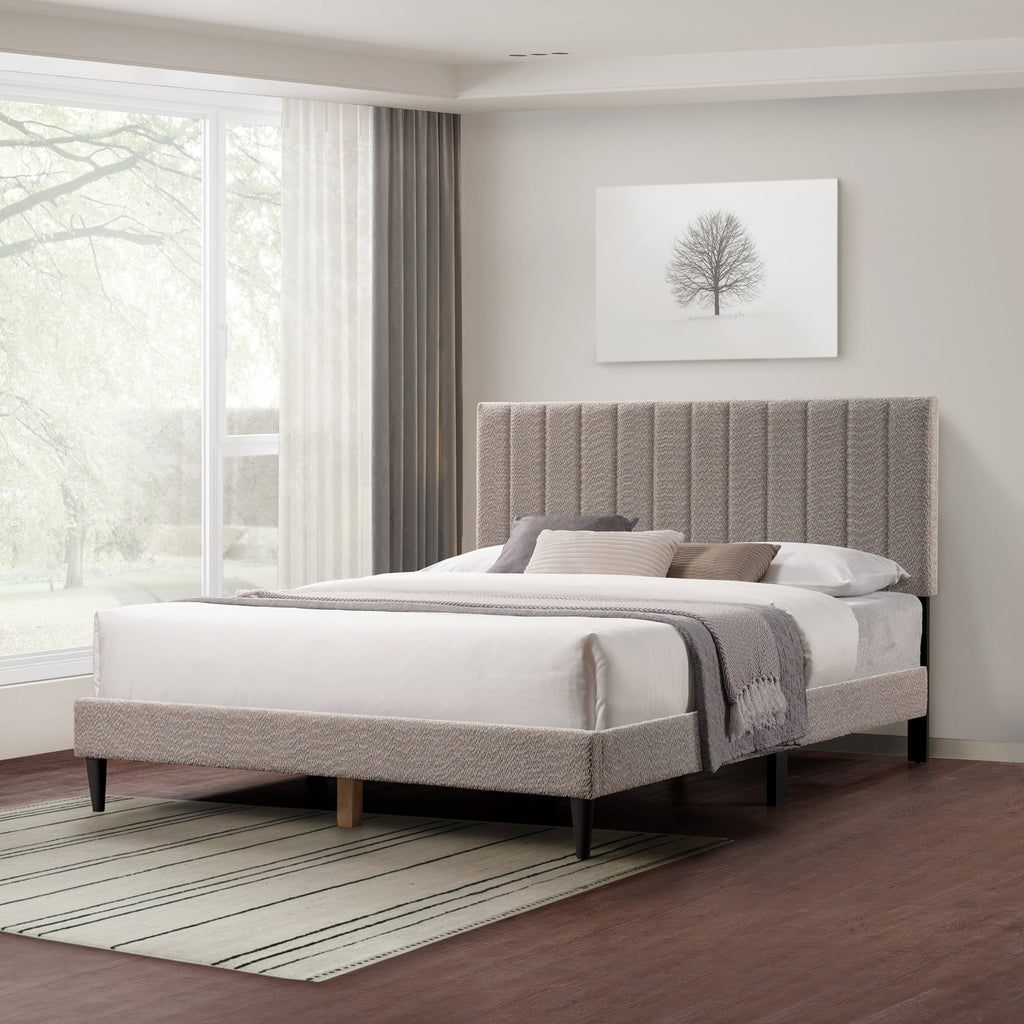 Anthony & Home Boucle Queen Platform Bed Frame in limited edition with plush boucle fabric and sturdy wooden legs.