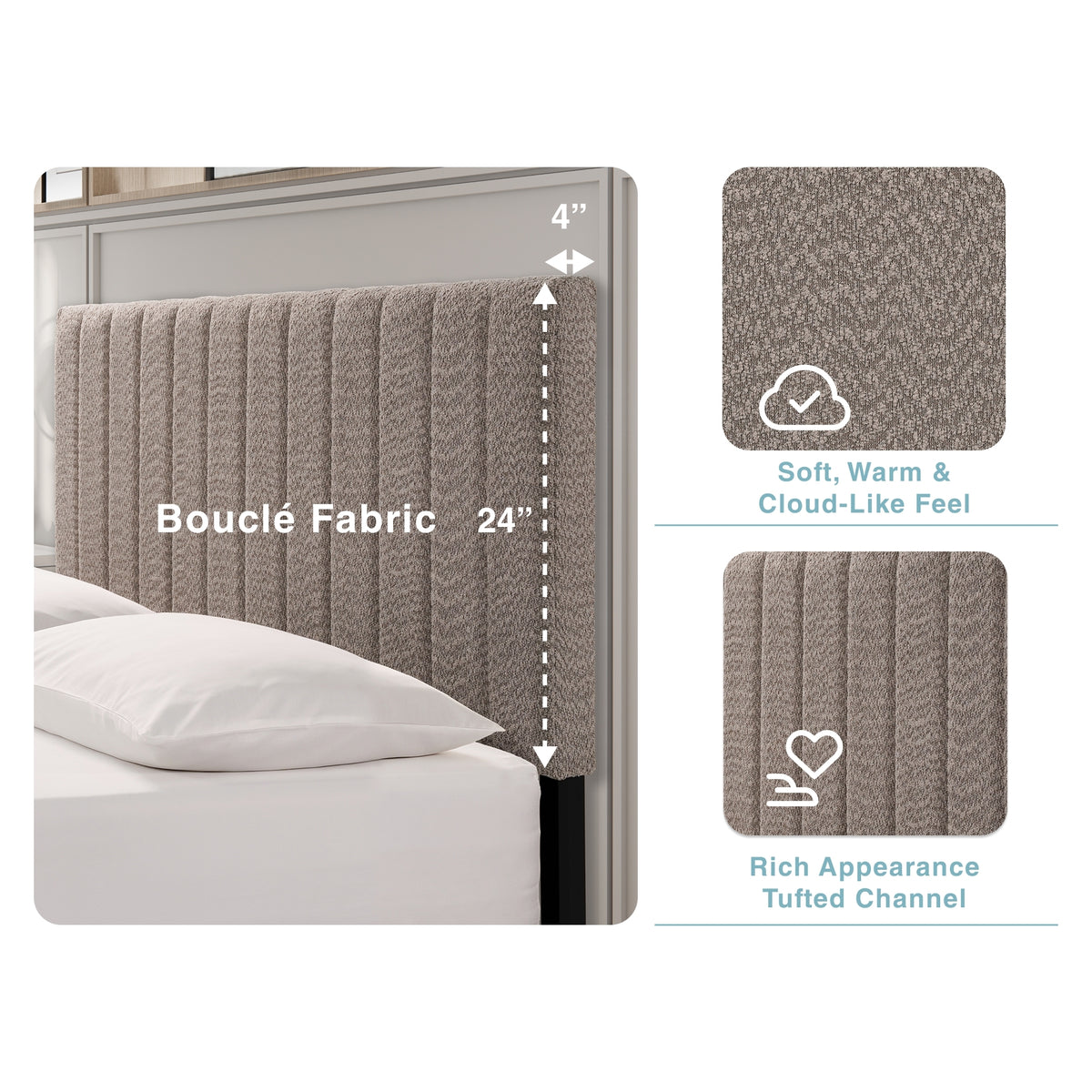 Limited edition Anthony & Home Boucle Queen Platform Bed Frame with plush boucle upholstery and modern design.