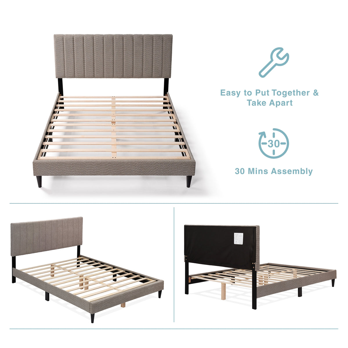 Anthony & Home Boucle Queen Platform Bed Frame, limited edition, with plush boucle upholstery and modern design.