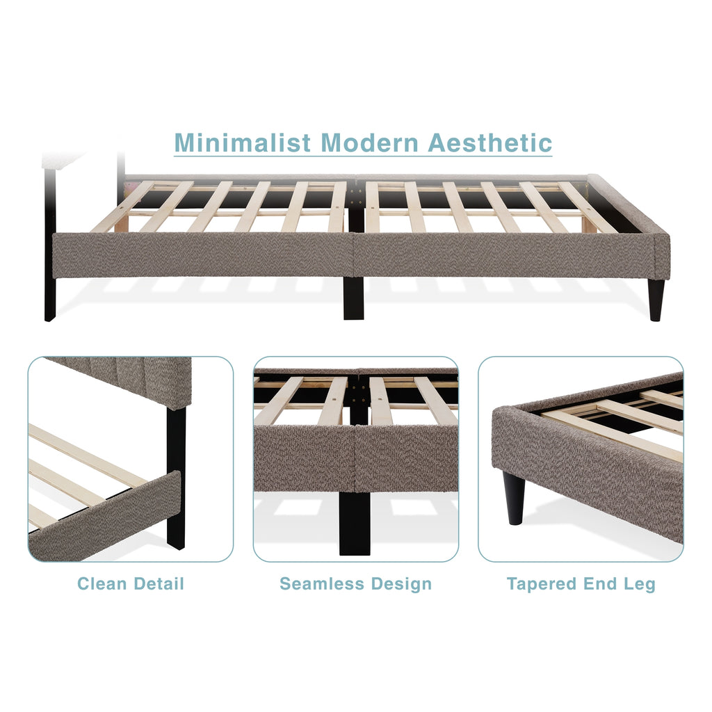 Anthony & Home Boucle Queen Platform Bed Frame in limited edition with plush boucle upholstery and sturdy wooden legs.