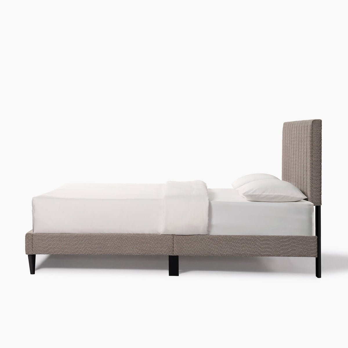 Anthony & Home Boucle Queen Platform Bed Frame, limited edition, with plush boucle upholstery and sturdy wooden legs.