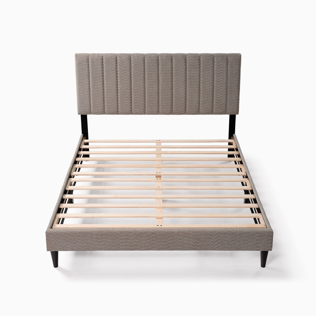 Anthony & Home Boucle Queen Platform Bed Frame in limited edition with plush boucle upholstery and sturdy wooden legs.