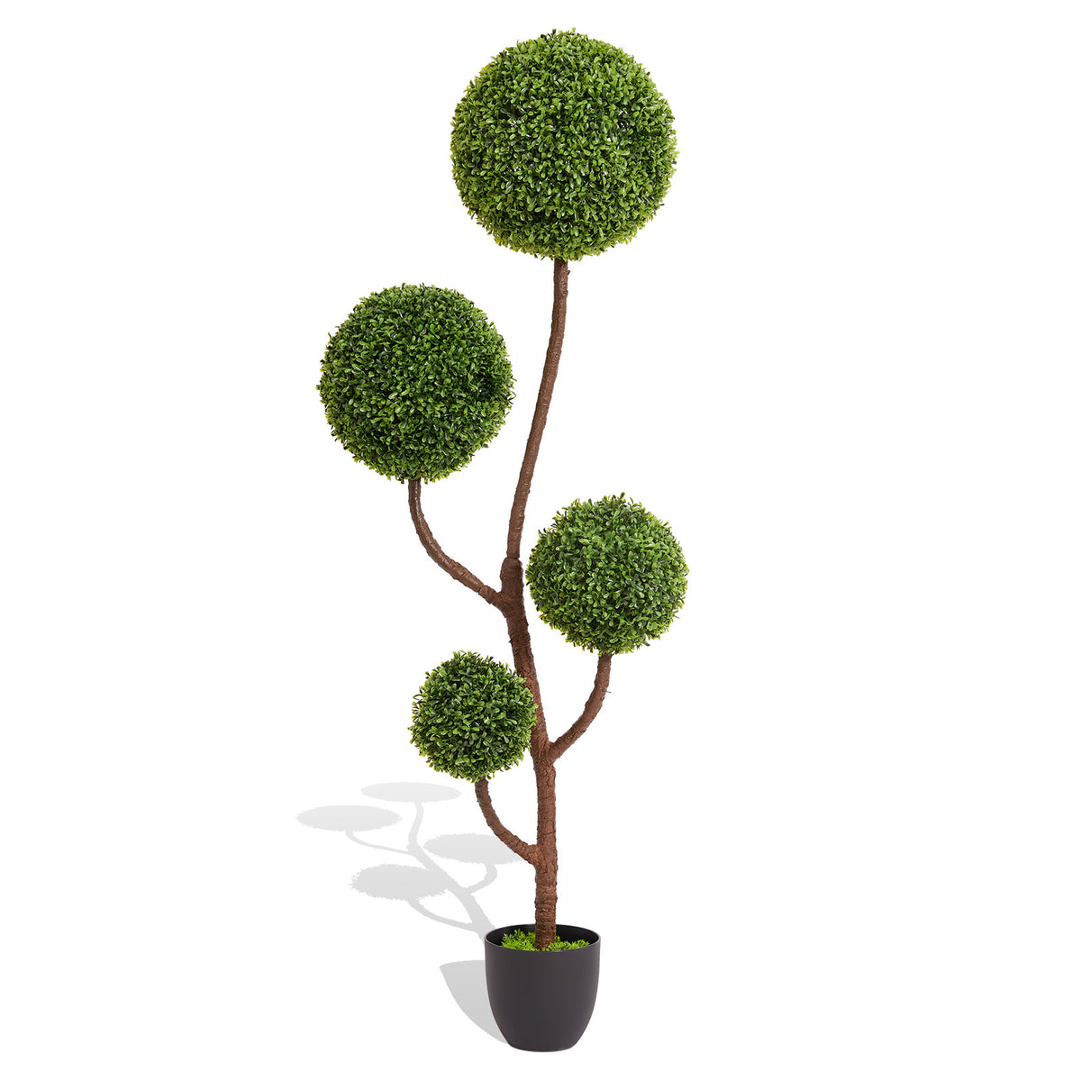 Anthony & Home Boxwood Topiary Tree with triple ball shape, 59-inch artificial greenery for elegant indoor or outdoor decor.