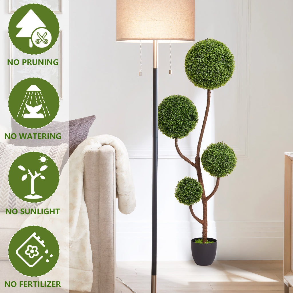 Anthony & Home Boxwood Topiary Tree Triple Ball 59-inch artificial plant with lush green foliage in a decorative planter.