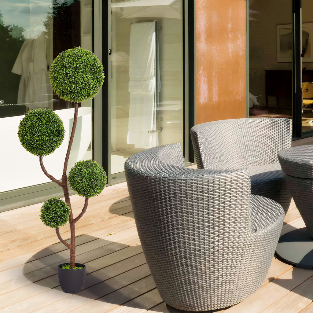Anthony & Home Boxwood Topiary Tree Triple Ball, 59-inch artificial decorative ball-shaped shrub for home or garden.