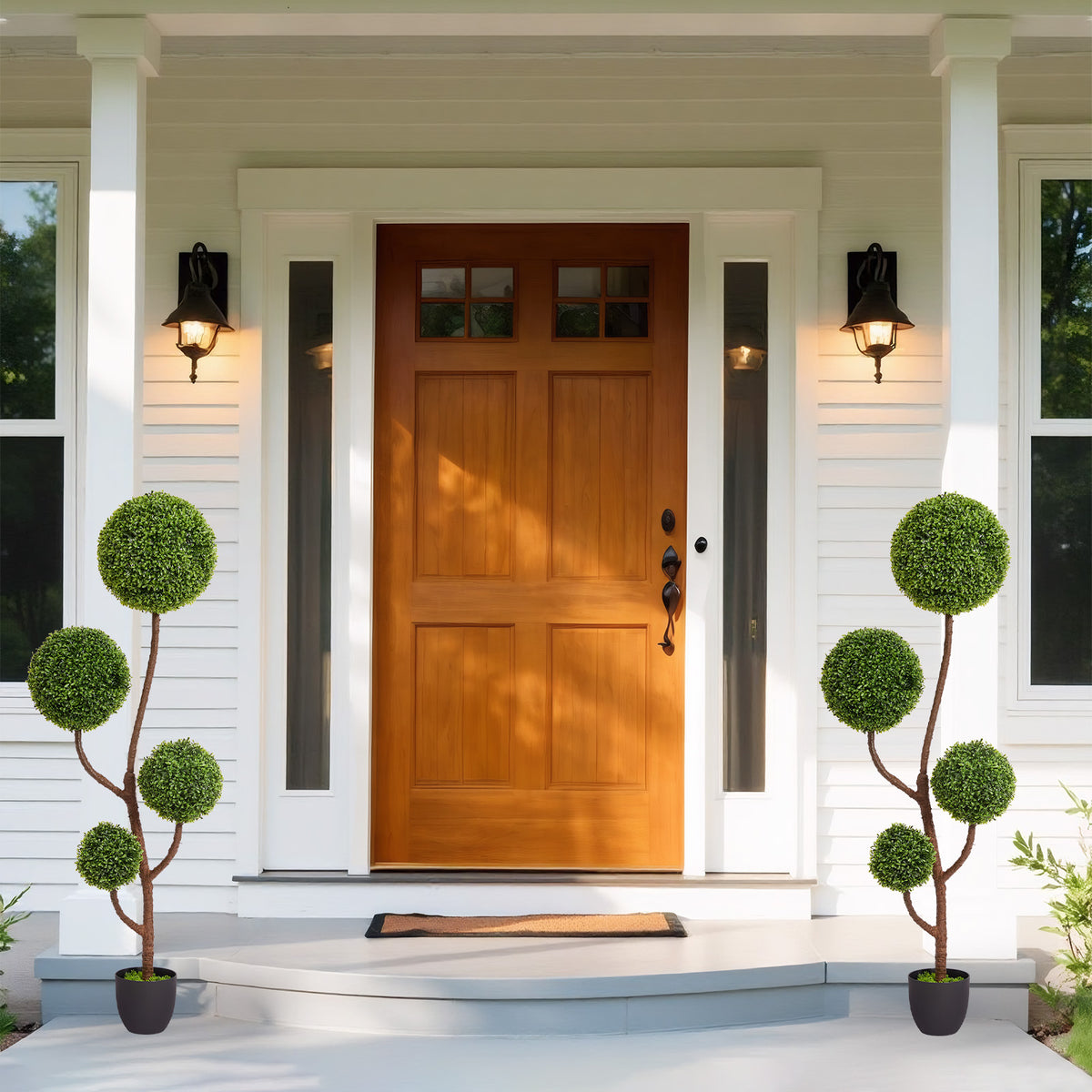 Anthony & Home Boxwood Topiary Tree Triple Ball, 59-inch artificial greenery in a decorative planters for outdoor or indoor decor.
