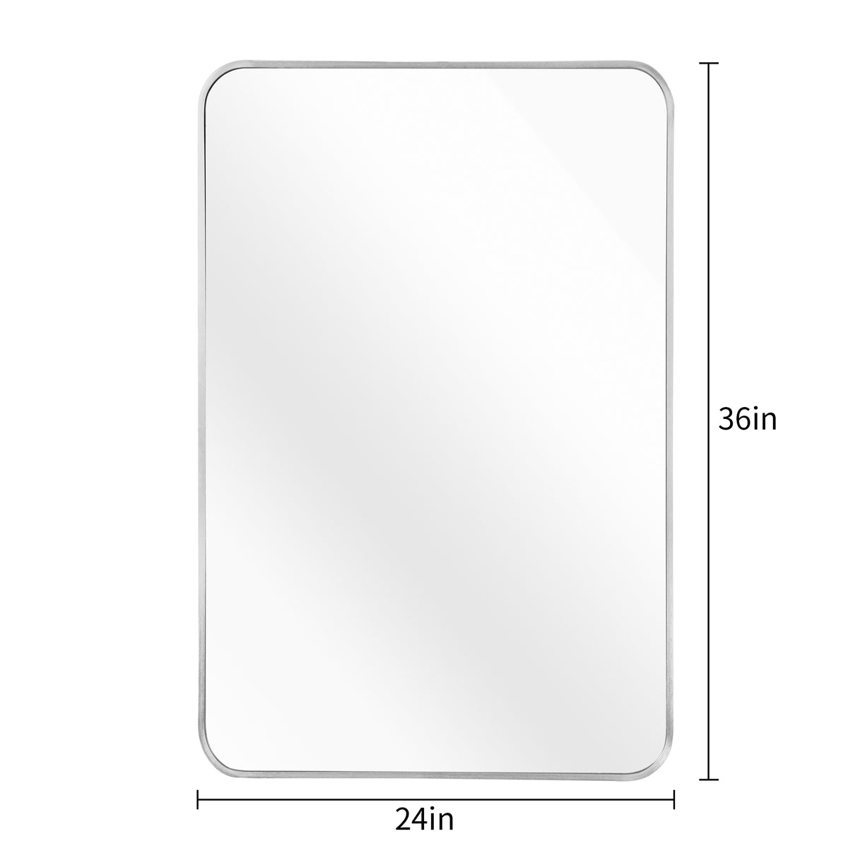 Brushed aluminum bathroom mirror 24x36 inches from Anthony & Home collection, showcasing a sleek, modern design with a clean finish.