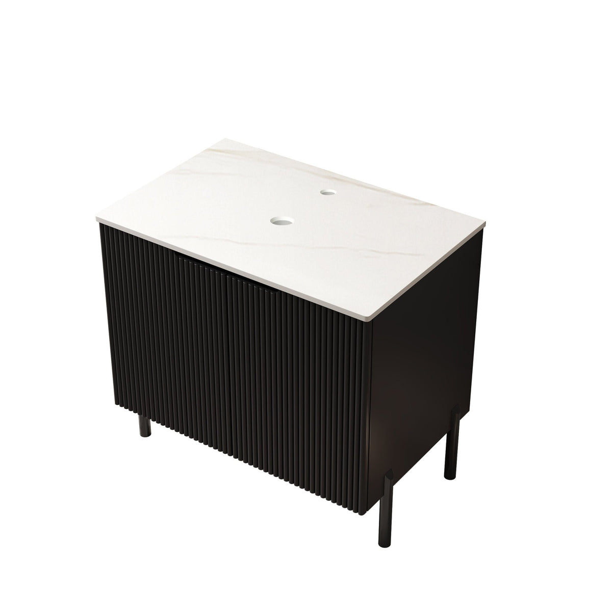 Carrara white sintered stone countertop with cabinet by Anthony & Home, showcasing polished marble-like surface and modern design.