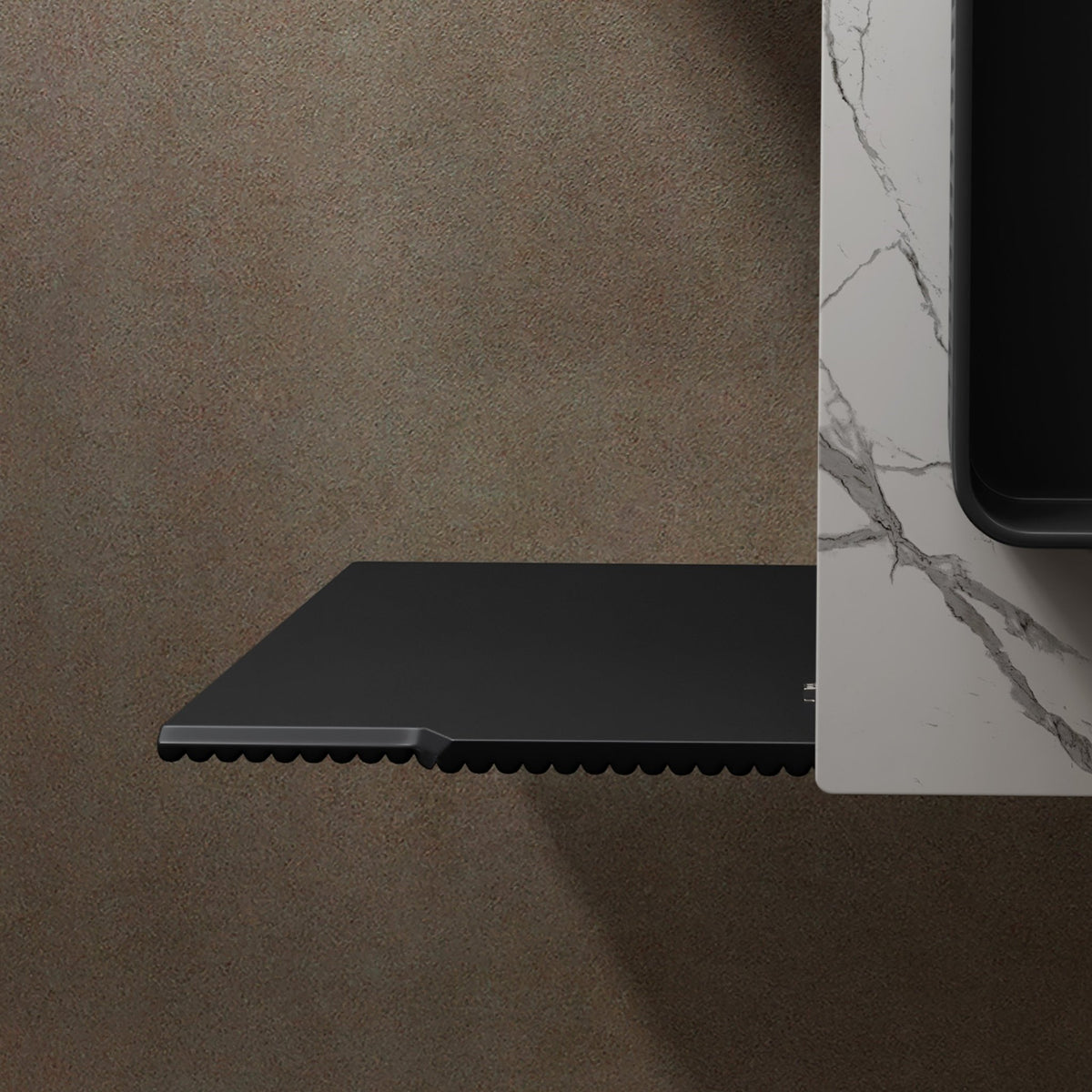 Carrara White Sintered Stone countertop with integrated cabinet by Anthony & Home, showcasing a sleek, modern kitchen design.