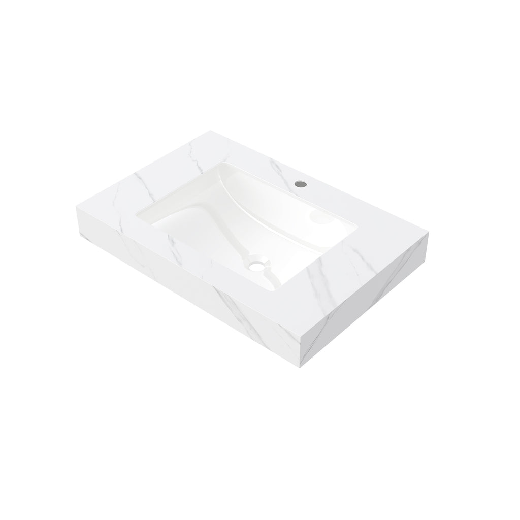 Carrara White Sintered Stone studio countertop by Anthony & Home, showcasing smooth surface and elegant white marble pattern.