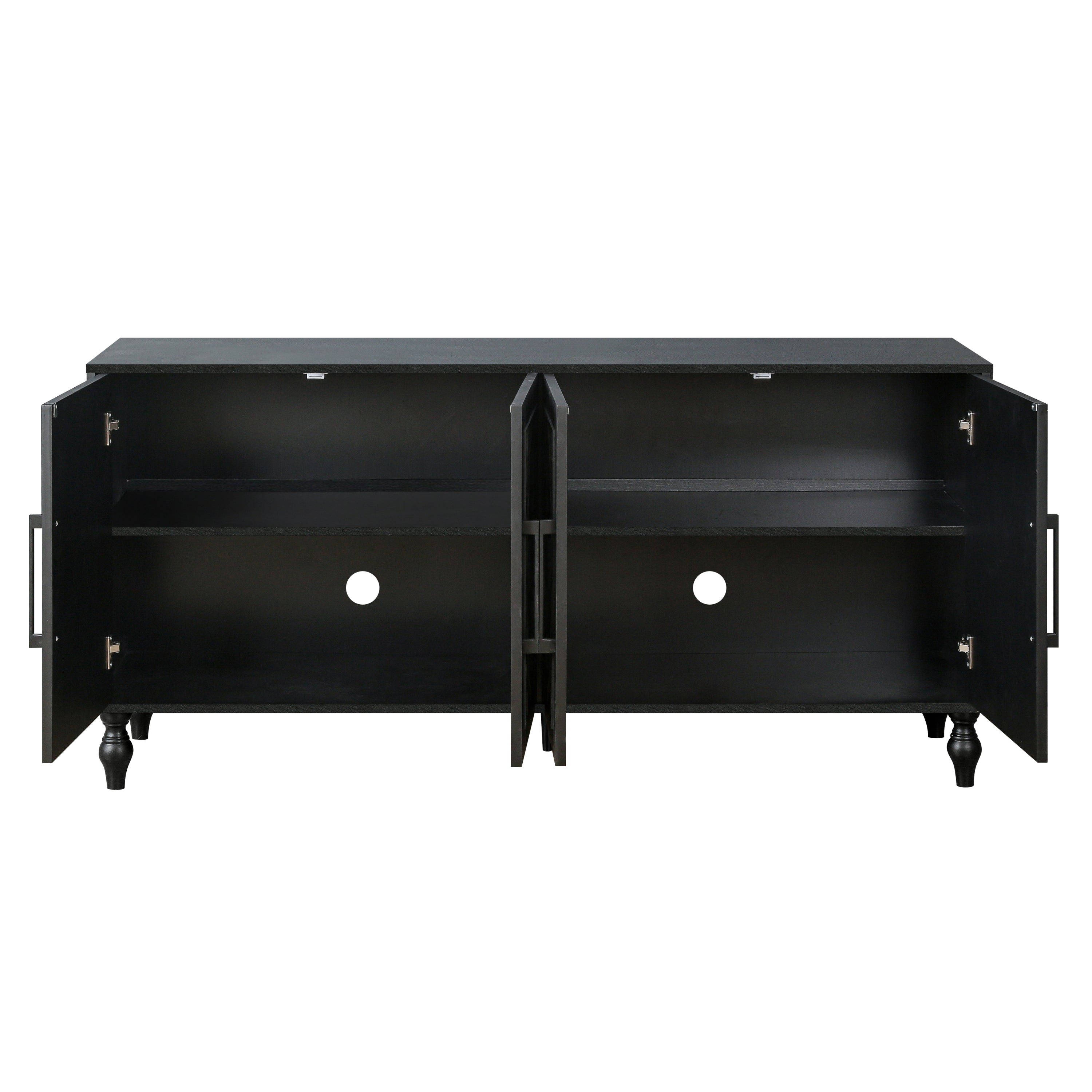 Black carved flower studio storage cabinet by Anthony & Home, featuring intricate floral details and sturdy wooden construction.
