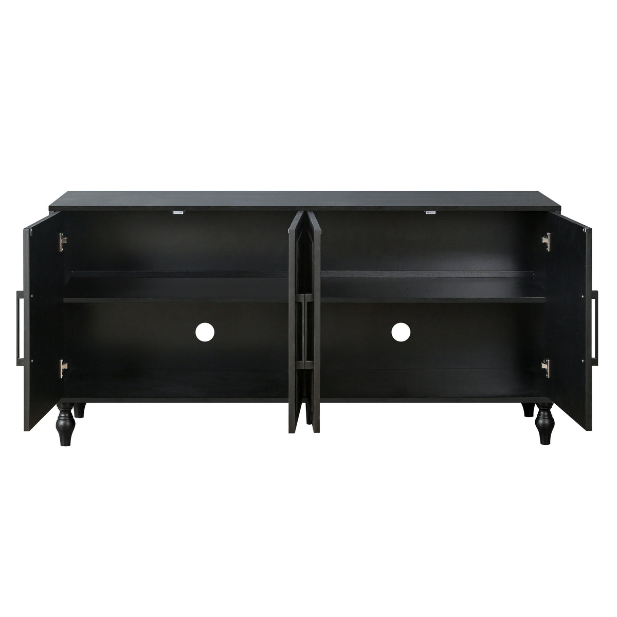 Black carved flower studio storage cabinet by Anthony & Home with decorative floral details and wooden storage compartments.