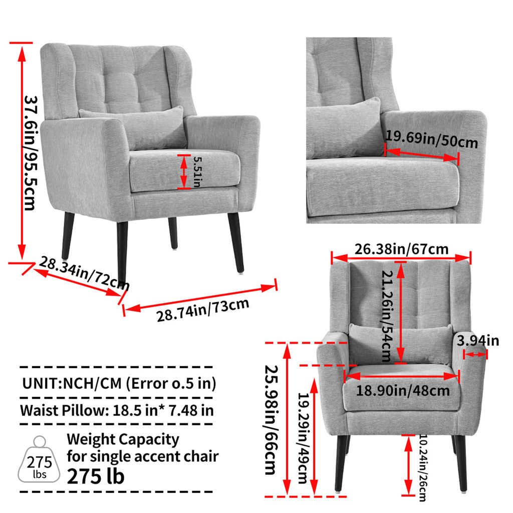 Gray chenille accent chair with solid wood legs from Anthony & Home, modern studio design for stylish seating.