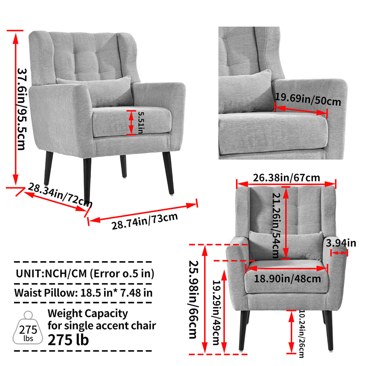 Gray chenille accent chair with solid wood legs from Anthony & Home, modern studio design for stylish seating.