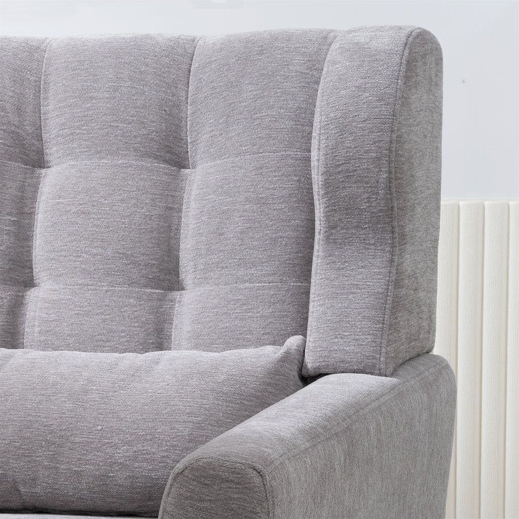 Gray Chenille Accent Chair with solid wood legs from Anthony & Home, perfect for studio or living room decor.