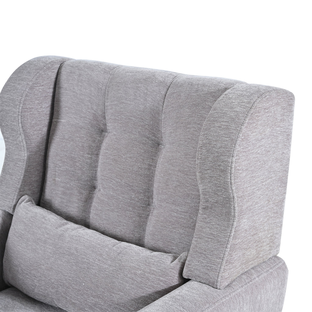 Gray chenille accent chair with solid wood legs, modern design, perfect for studio decor by Anthony & Home.