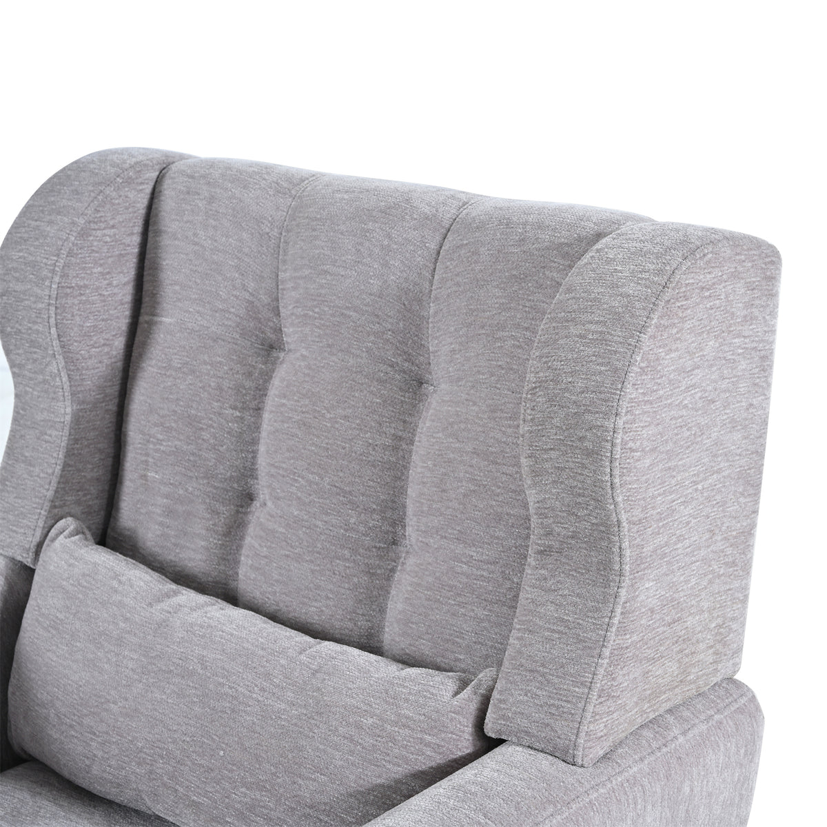 Gray chenille accent chair with solid wood legs, modern design, perfect for studio decor by Anthony & Home.