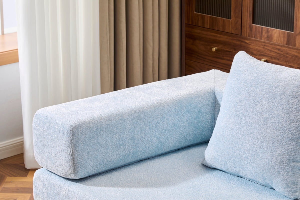 Light blue Anthony & Home Chenille Collection convertible floor sofa bed with memory foam cushions, versatile and stylish for any space.
