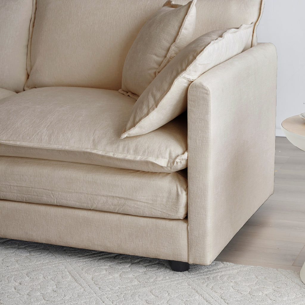 Beige Chenille Collection L-shaped sectional sofa by Anthony & Home with plush cushions and modern design.