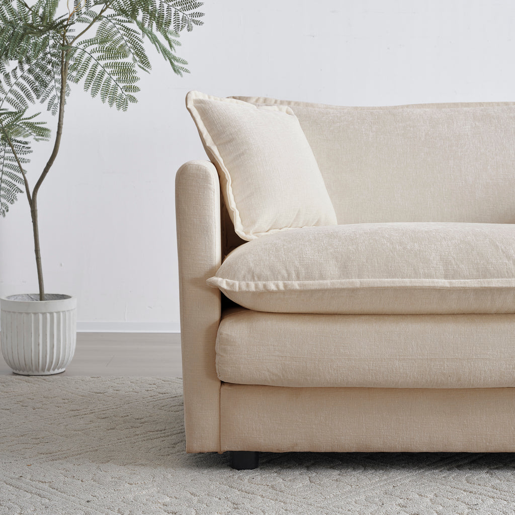 Beige Chenille Collection L-shaped sectional sofa by Anthony & Home, featuring plush cushions and a modern design for living room comfort.