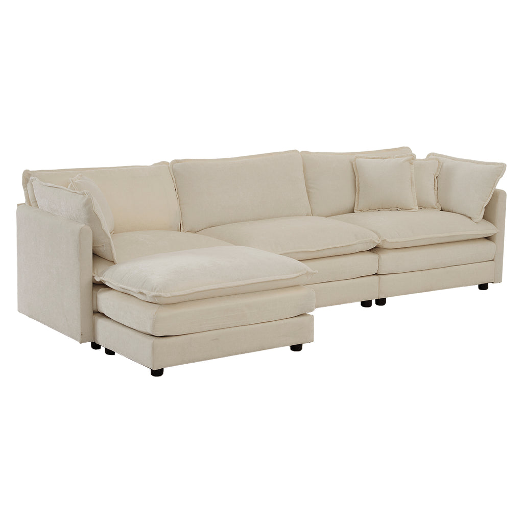 Beige Anthony & Home Chenille Collection L-shaped sectional sofa with plush cushions in a modern living room setting.