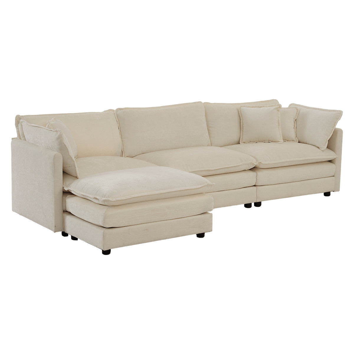 Beige Anthony & Home Chenille Collection L-shaped sectional sofa with plush cushions in a modern living room setting.