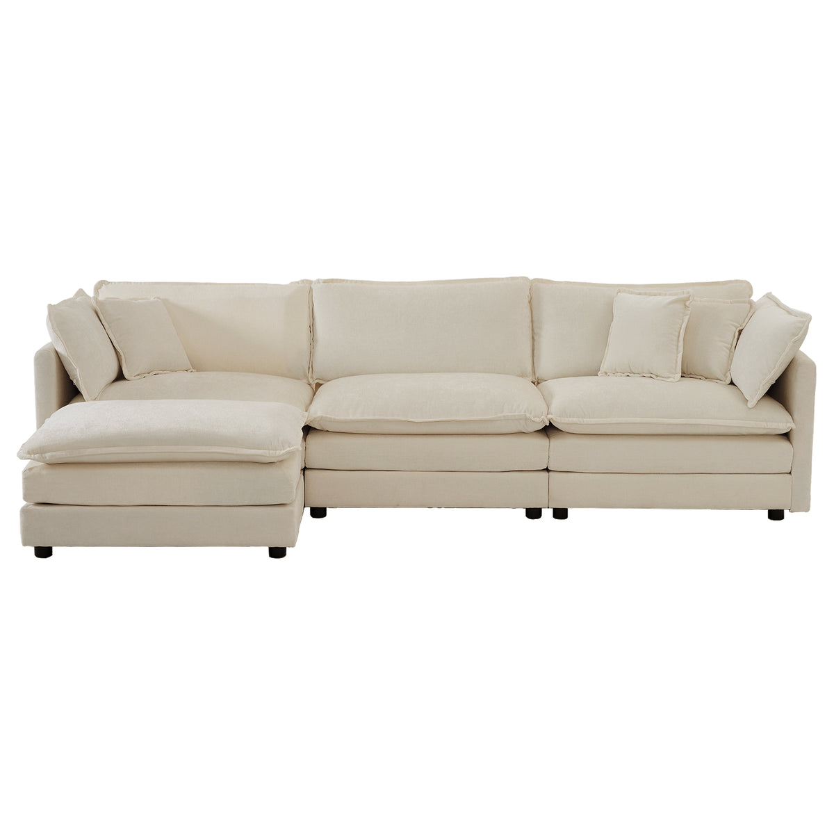 Beige Chenille Collection L-shaped sectional sofa by Anthony & Home with plush cushions and modern design.
