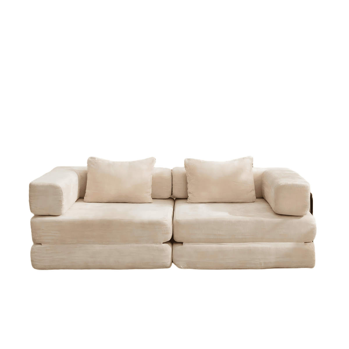 Anthony & Home Chenille Convertible Floor Sofa Bed, limited edition in soft chenille fabric, shown in a folded and unfolded position