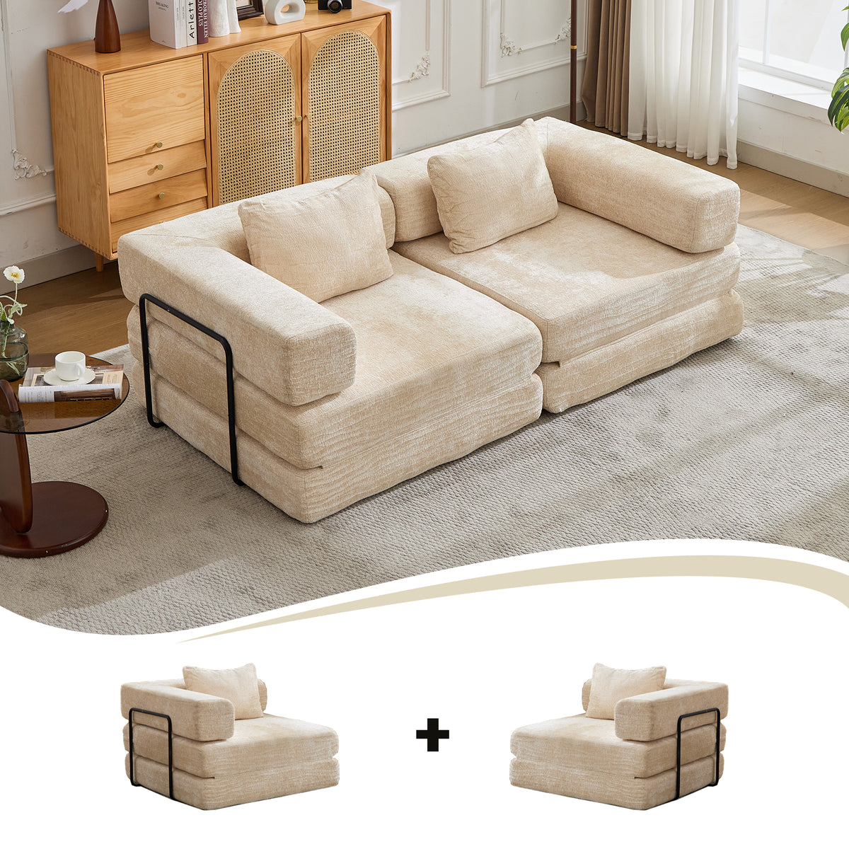 Anthony & Home chenille convertible floor sofa bed in limited edition, showcasing plush fabric and versatile seating or sleeping arrangement.