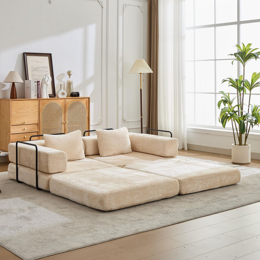Anthony & Home chenille convertible floor sofa bed in limited edition, showcasing its soft fabric and versatile design.