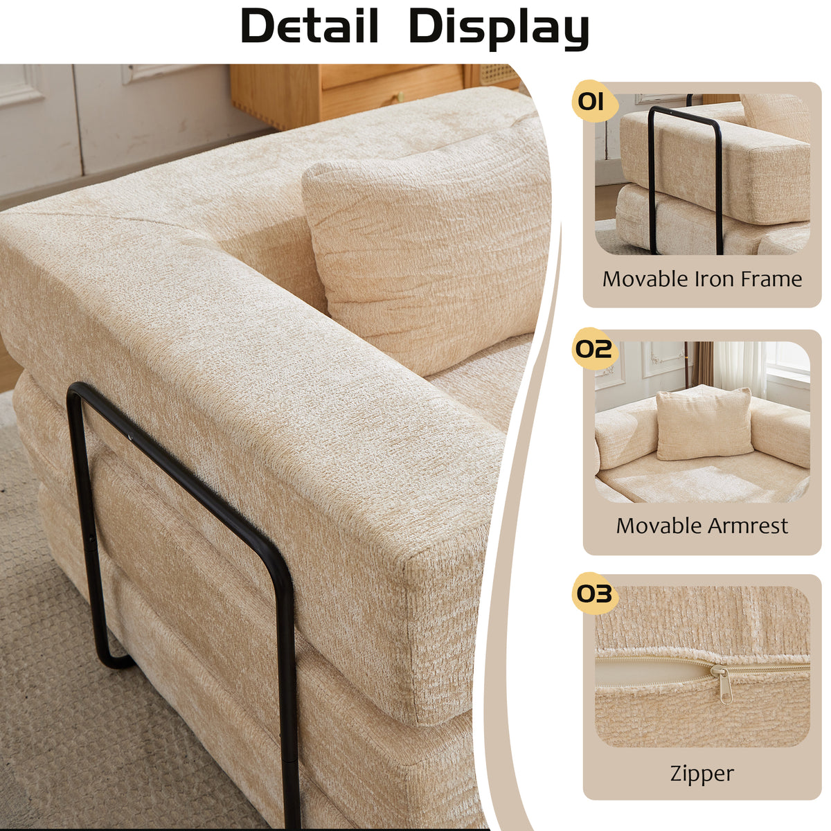 Chenille convertible floor sofa bed by Anthony & Home, limited edition, showcasing plush chenille fabric and versatile sleeping surface.