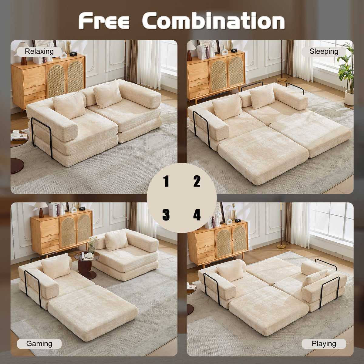 Anthony & Home chenille convertible floor sofa bed in limited edition, showing plush upholstered seating and fold-out bed feature.