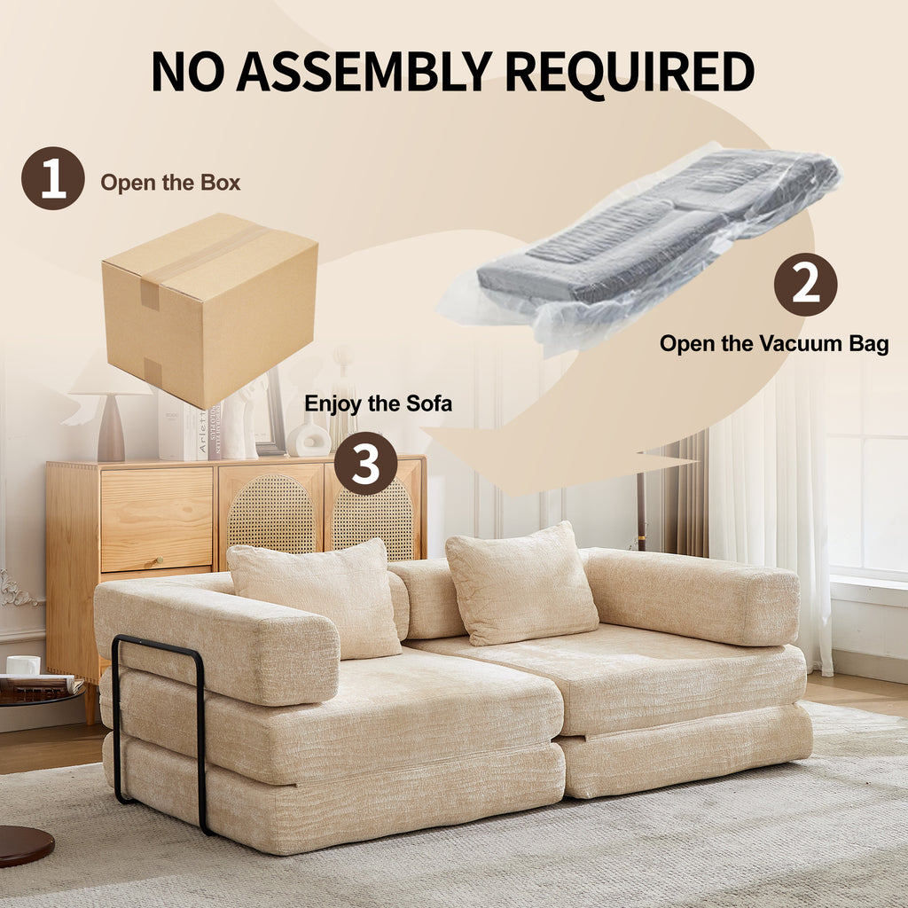 Anthony & Home chenille convertible floor sofa bed, limited edition, shown in a cozy, plush fabric with a modern design.
