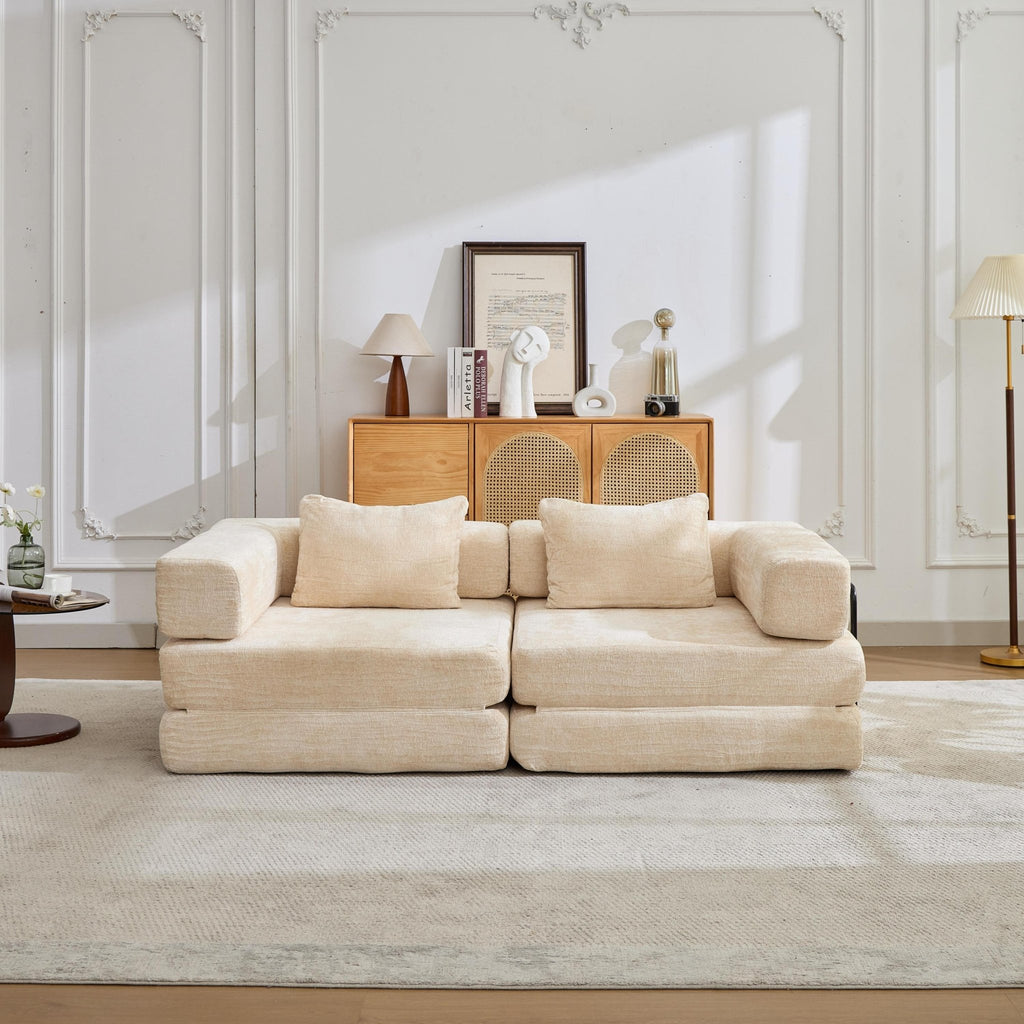 Anthony & Home chenille convertible floor sofa bed in limited edition, showing its plush fabric and versatile sleeping design.