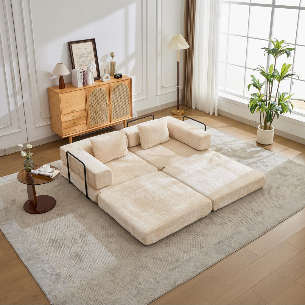 Anthony & Home chenille convertible floor sofa bed in limited edition, showing its plush, versatile design and cozy seating arrangement.