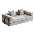 Light grey Anthony & Home chenille convertible floor sofa bed with pillow back, signature edition, shown in a relaxed, unfolded position.