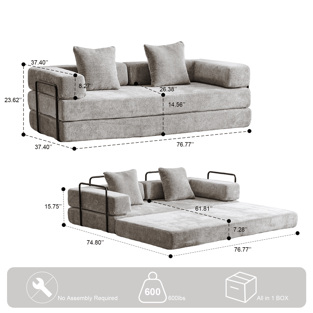 Light grey Anthony & Home Chenille sofa bed with pillow back, convertible design, Signature Edition, suitable for lounge or guest room.
