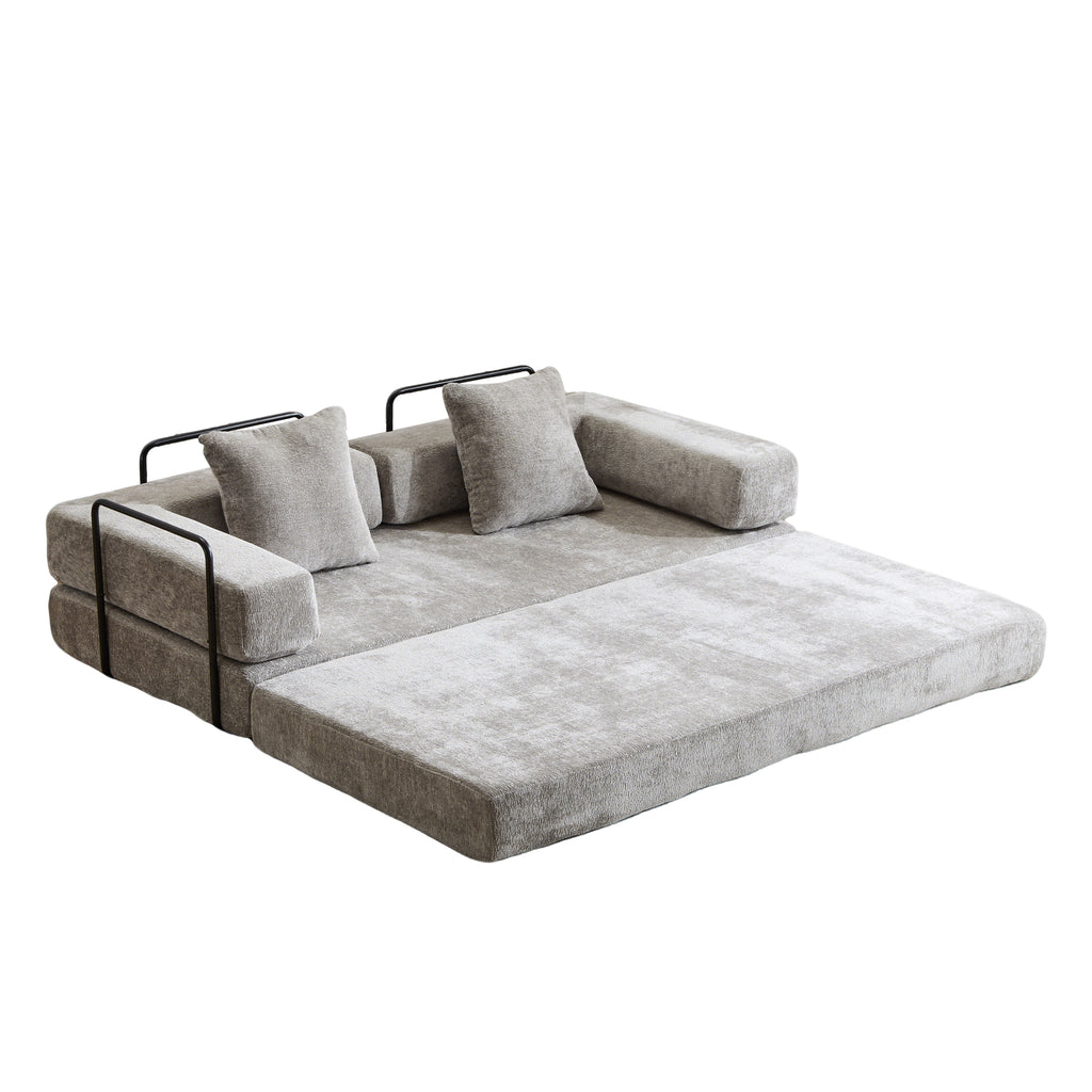 Light grey Anthony & Home chenille sofa bed with pillow back, convertible design and modern style.