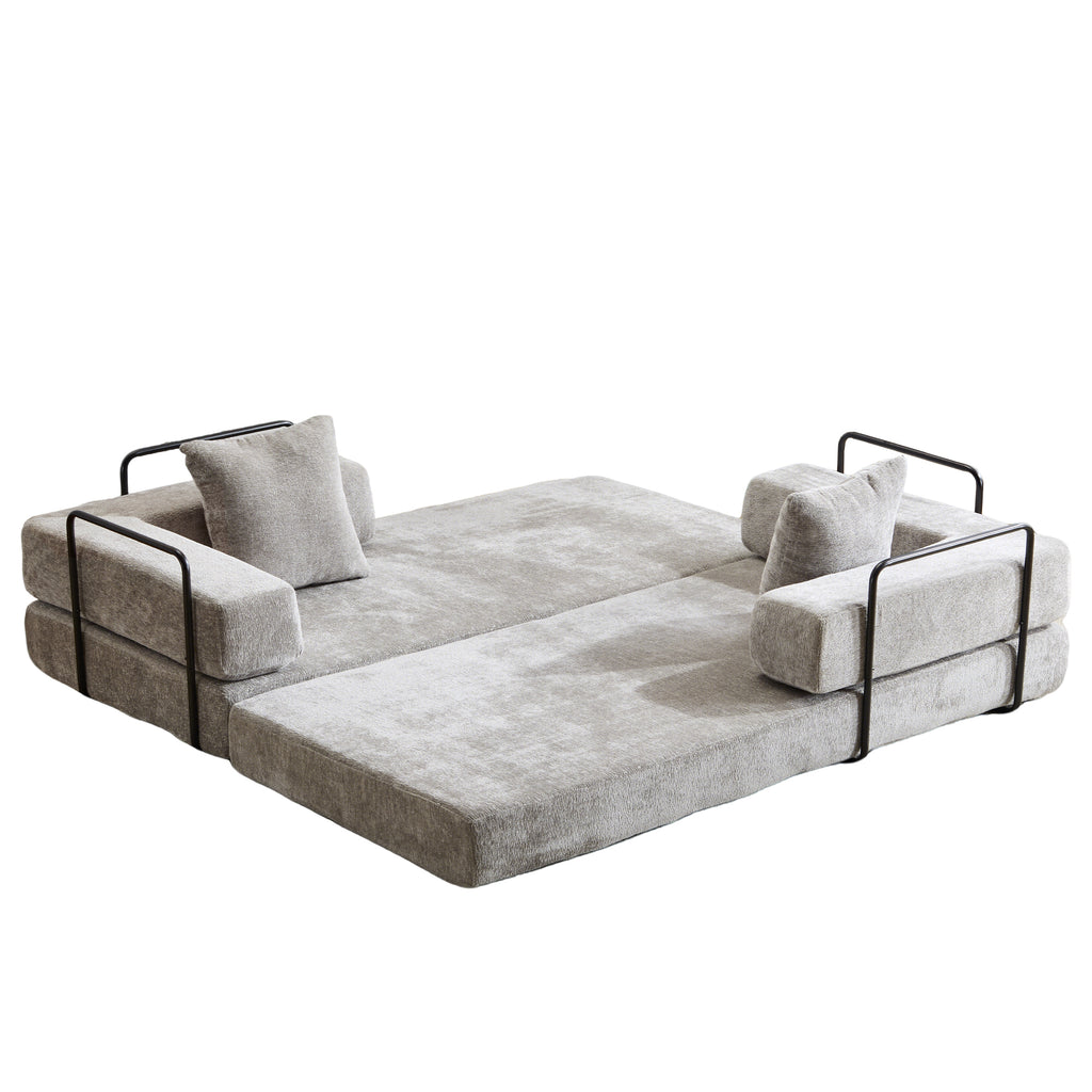 Light grey Anthony & Home chenille sofa bed with pillow back, convertible for seating and sleeping in a signature edition style.