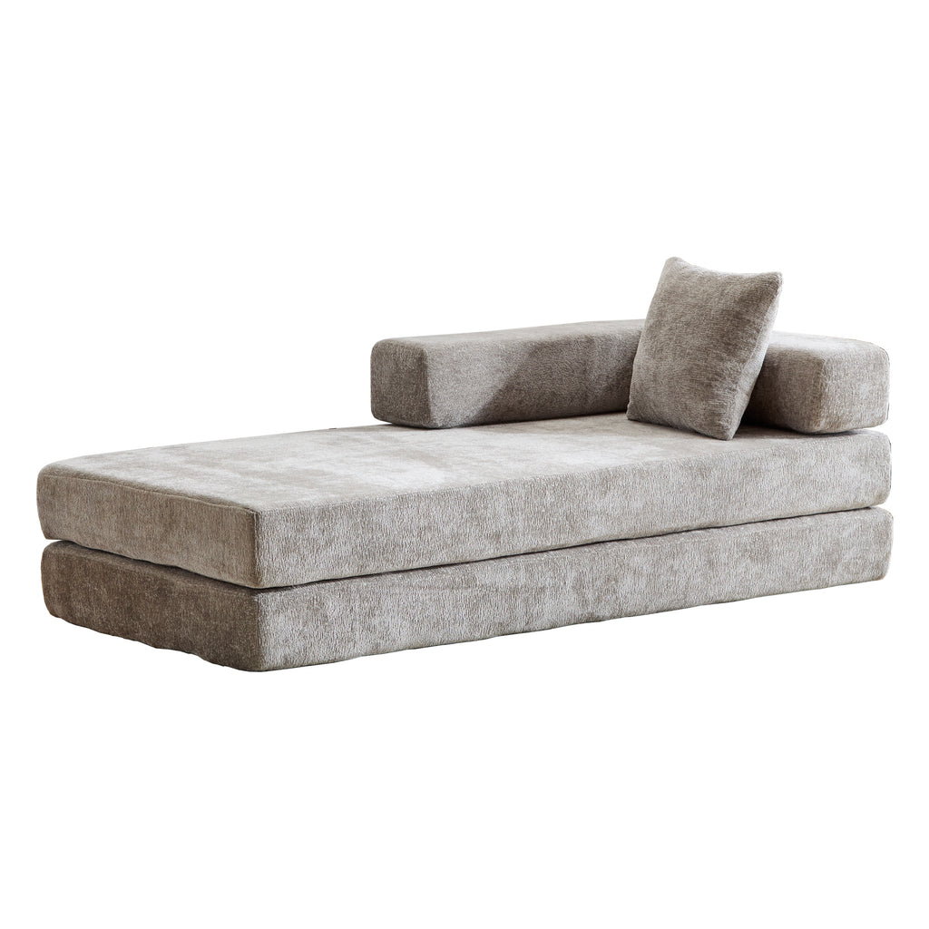 Light grey Anthony & Home Chenille floor sofa bed with pillow back, convertible design, Signature Edition style.