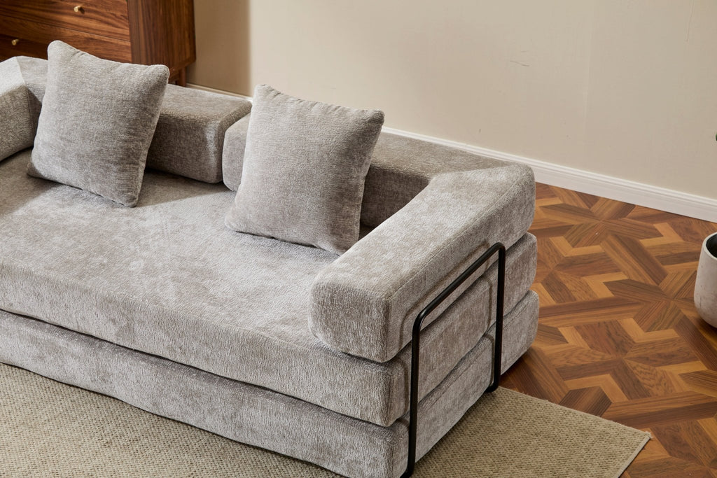 Light grey Anthony & Home chenille sofa bed with pillow back, convertible design, perfect for living room relaxation.
