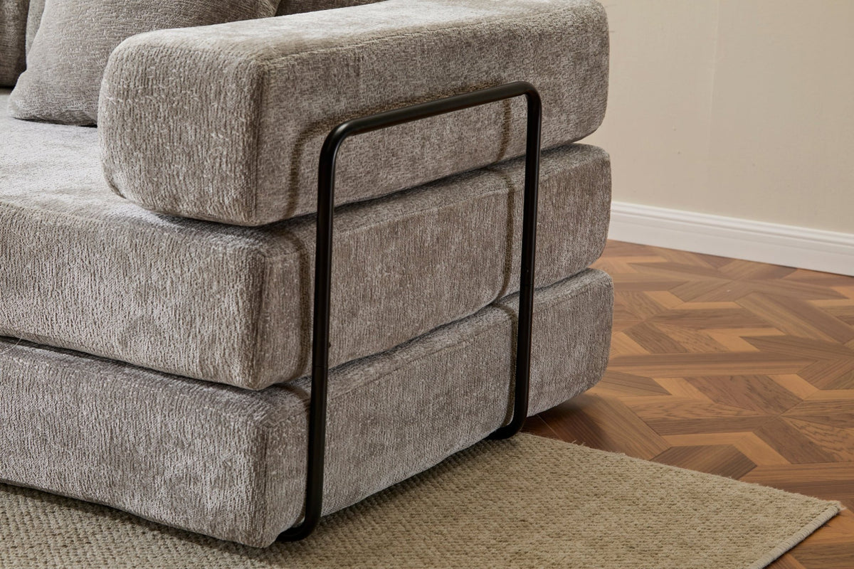 Light grey Anthony & Home Chenille convertible floor sofa bed with pillow back, signature edition, showing its plush fabric and versatile design.